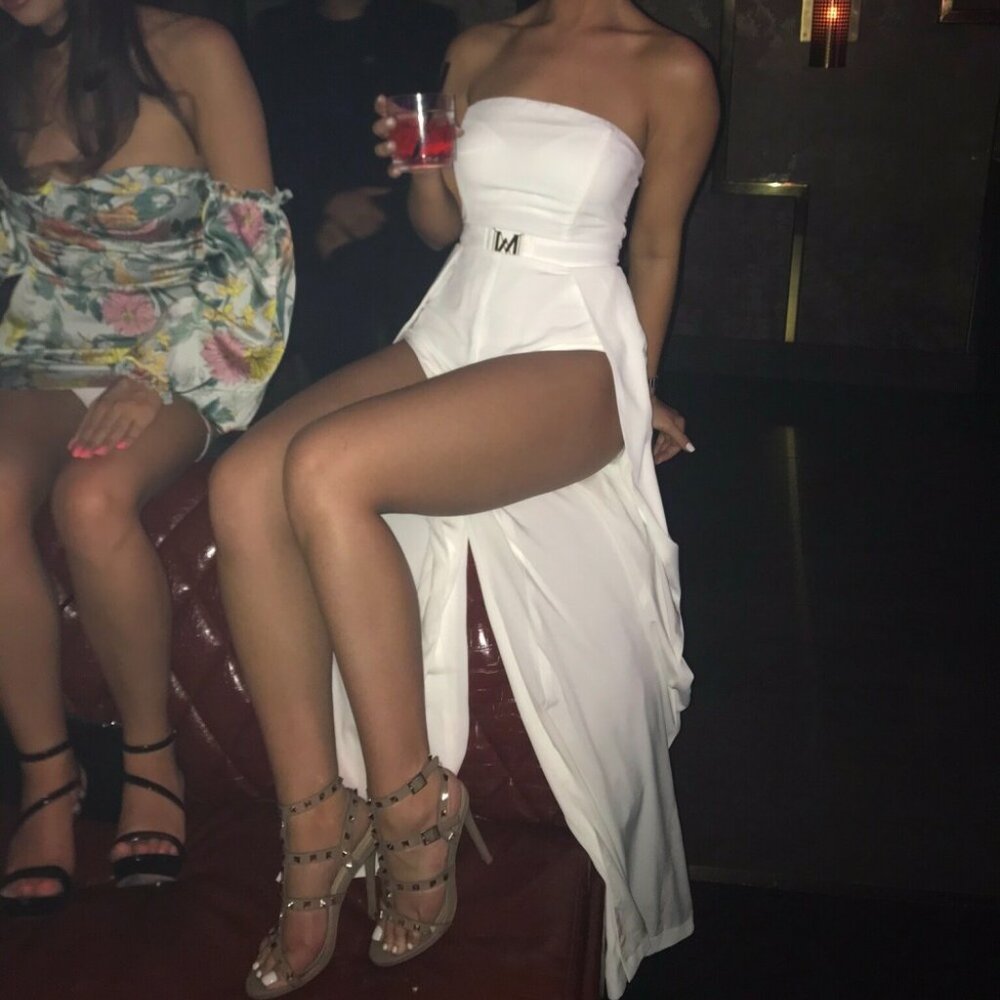 MESHKI Livia Split Leg White Strapless Jumpsuit NWT - Picture 6 of 13